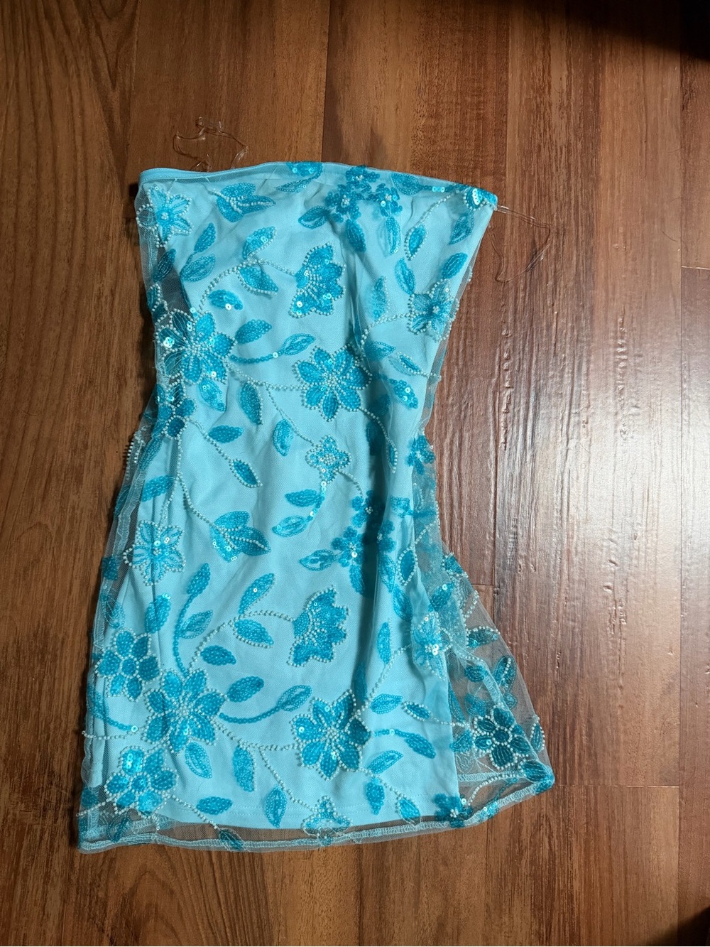 Strapless Turquoise Floral Dress